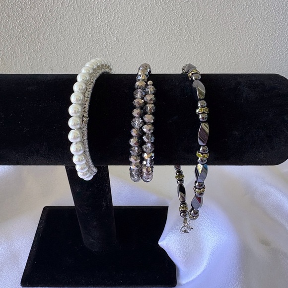 Bracelets 3 Fashion Jewelry Pearl Charcoal Beaded Magnetic Therapy Hematite - Picture 1 of 7